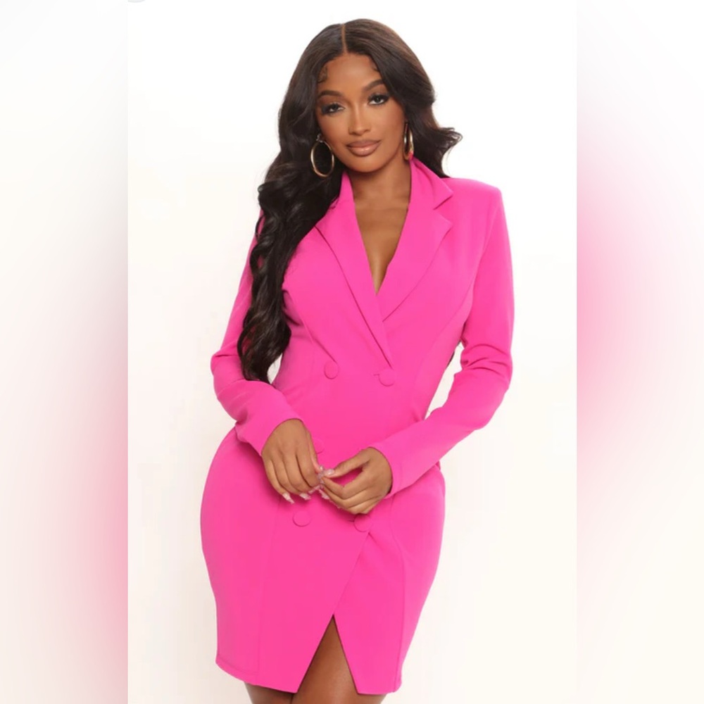 Hot Pink Double-Breasted Blazer Buttondown Dress – Fashion Nova – Size M
